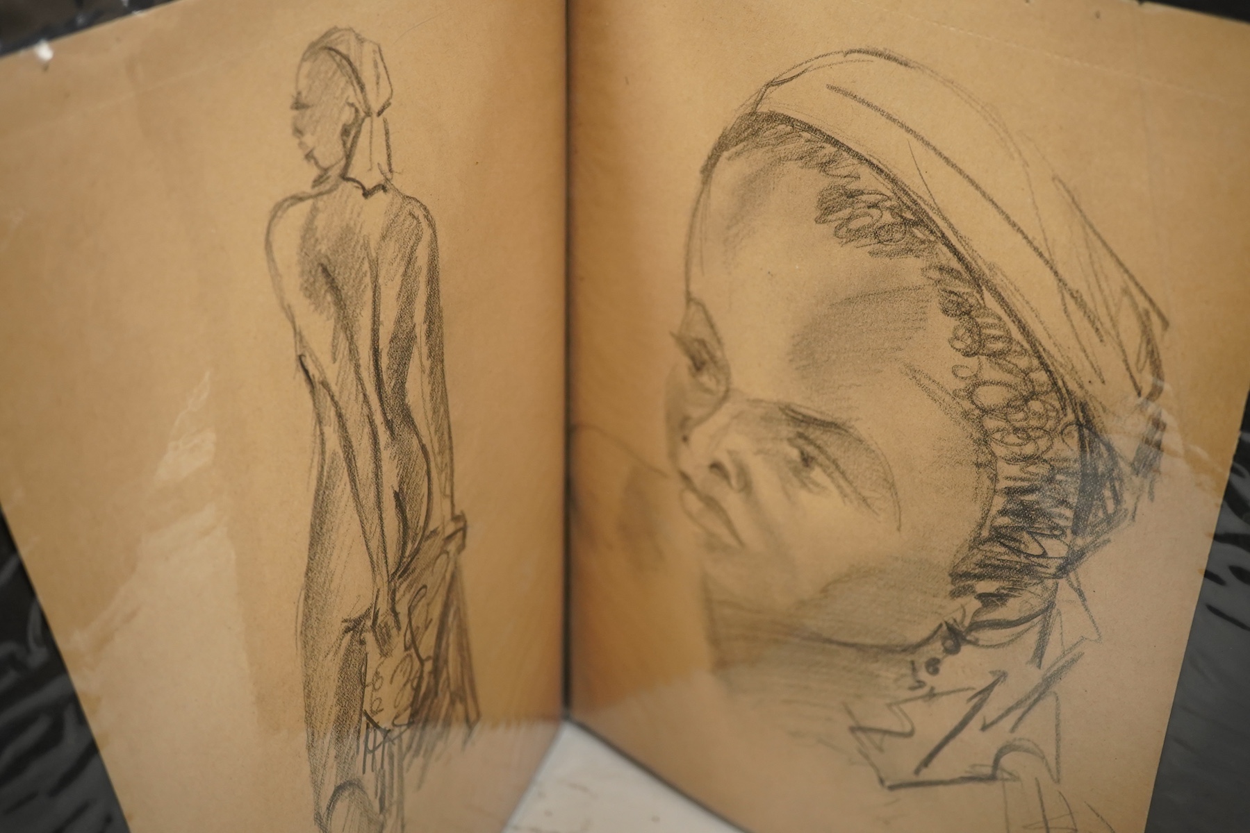 Gisèle Tanalias (20th. C), an album of watercolours and sketches, Figural and portrait studies